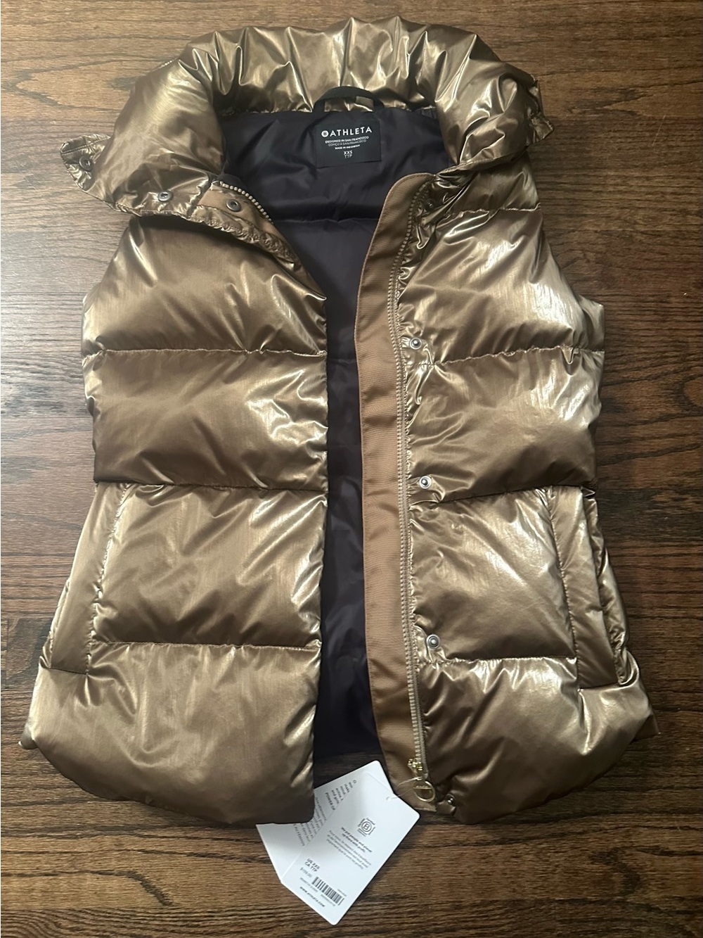 Athleta Metallic Bronze Gold Puffer Vest